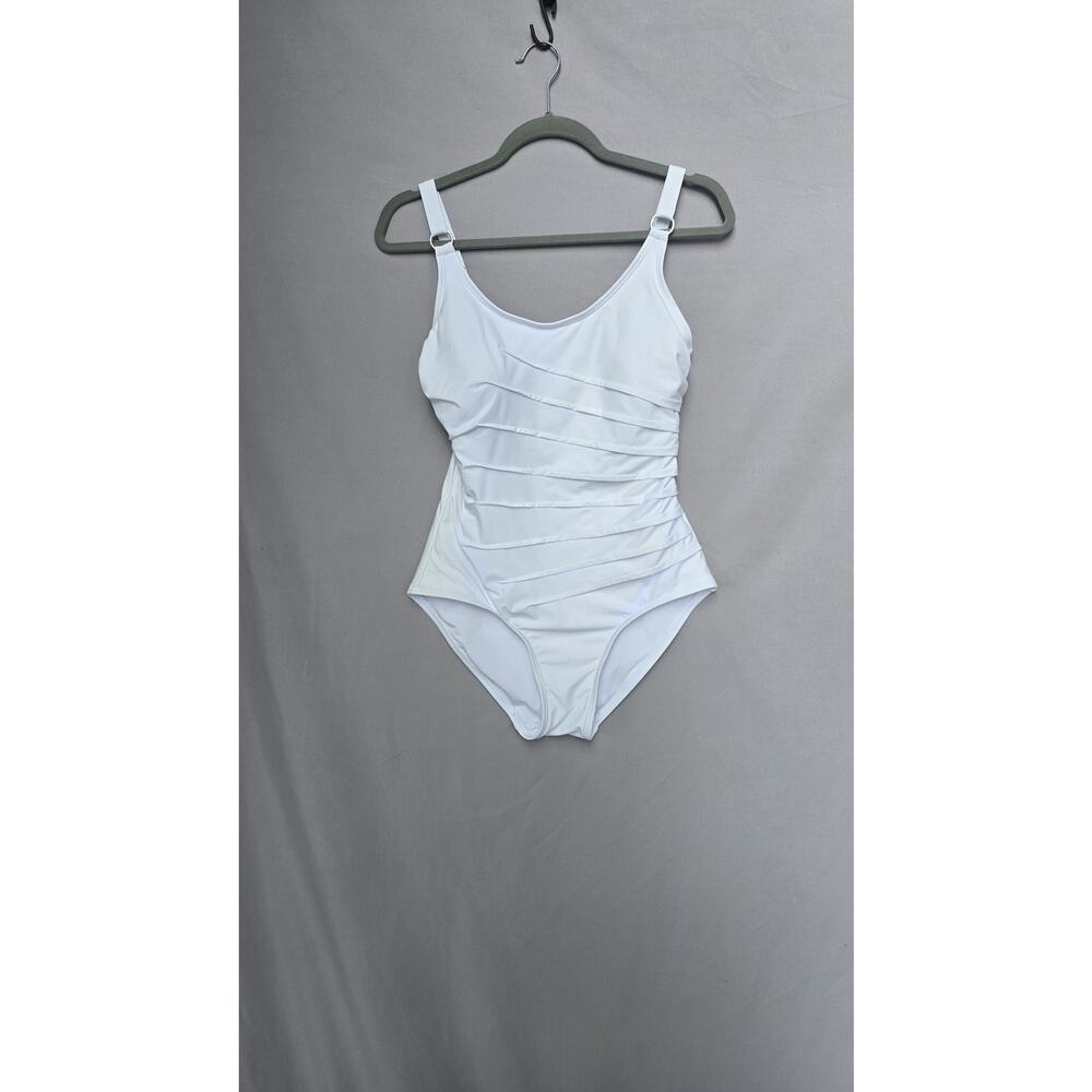 Calvin Klein Swimsuit Womens 10 White One Piece Ruched Tank Adjustable Straps
